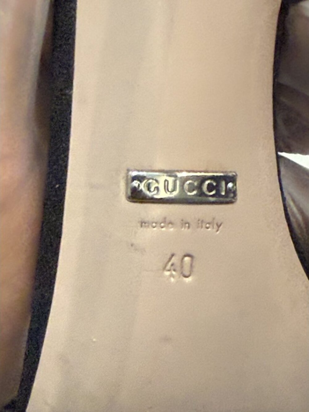 Gucci Black Suede Crystal GG Logo T-Strap Stiletto Heels Pumps EU 40 US 9.5 - Picture 6 of 8